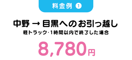 中野 → 目黒へのお引っ越し 軽トラック・1時間以内で終了した場合 8,780円
